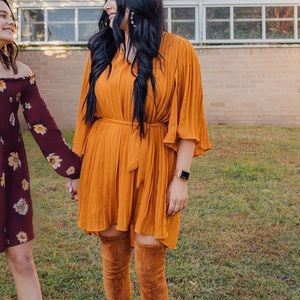 Mustard Pleated Wrap Dress